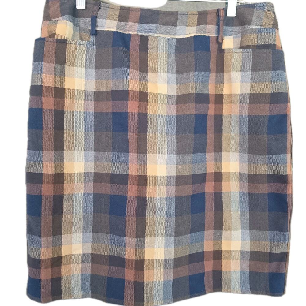 Roz & Ali Women's Size 16 Plaid Pencil Skirt Blue Brown Pocket Academia Y2K